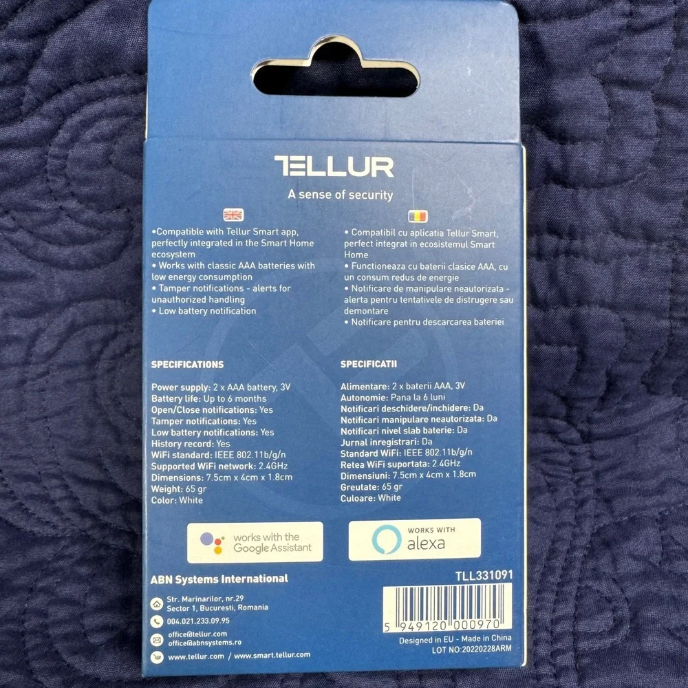 TELLUR Wi Fi Smart Door Window Sensor A‎ Sense Of Security White New